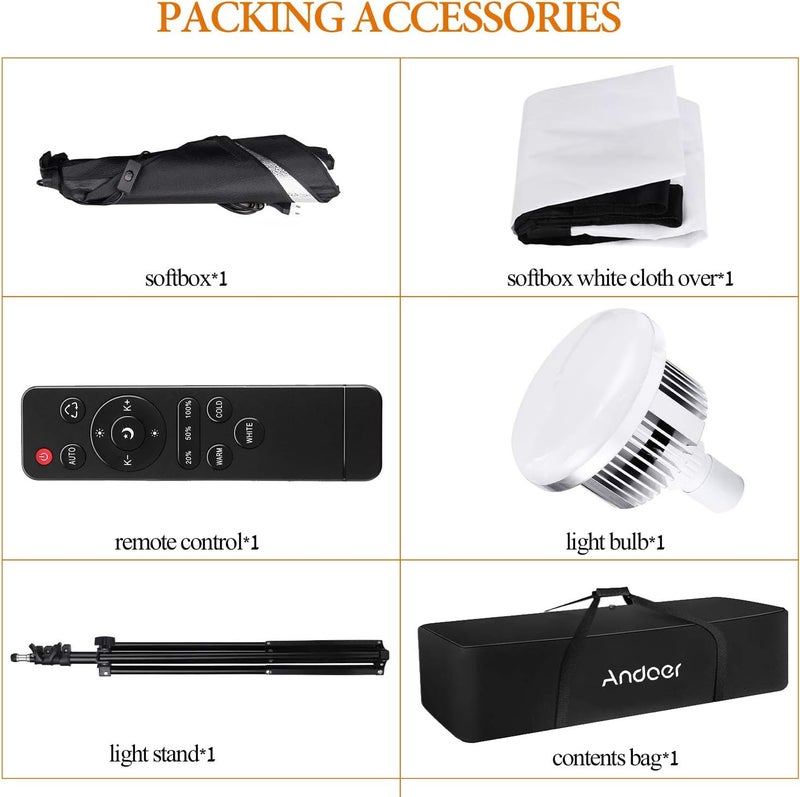 Eacam Photography kit with 85W 2800K-5700K Bi-color Temperature LED Light * 1 + 50x70cm Softbox * 1 + 2M Light Stand * 1 + Remote Control * 1 + Carry Bag * 1 for Portrait Product Photography Video - Image 2