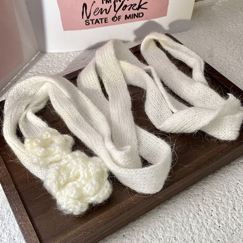 Mohair Rose Choker Scarf Y2K Knit Accessory Flower wool scarf necklace 