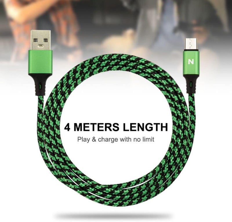 NITHO Set Of 2 Charge and Play Cables Compatible with Xbox One and Playstation 4 Controllers, 4 Meters Extra Long USB-A to Micro-USB Charger Cable Power Cord (2 Cables, Green) - Image 4