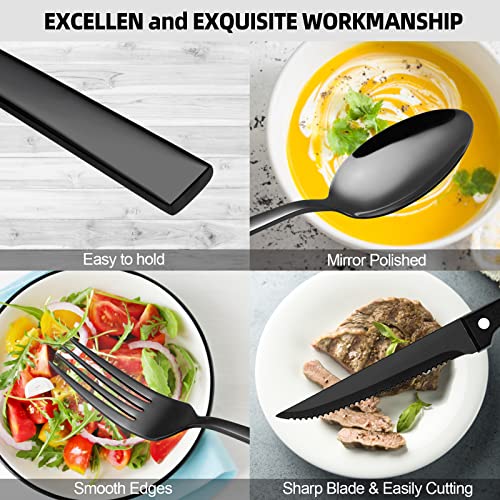 CEKEE 24 Piece Silverware Set for 4 With Steak Knives, Stainless Steel Black Flatware, Utensils, Tableware Cutlery for Home & Kitchen, Hand Wash Recommended - Image 5