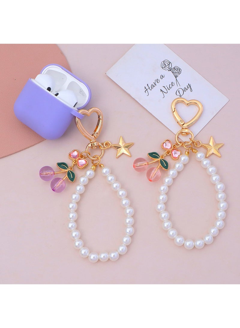 LUNJE 2Pcs Cherry Keychain & Pearl Bow Keychain, Sparkly Bowknot Purse Charm Flower Key Chain for Handbags Backpacks Keys - Image 5