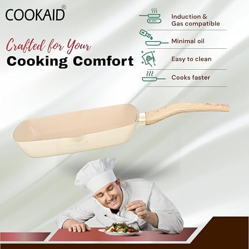 COOKAID Neo Glide Series Non Stick PTFE Grill Pan 24 cm| Aluminium Body| Gas & Induction Compatible| ISI Certified | Cream - Image 4