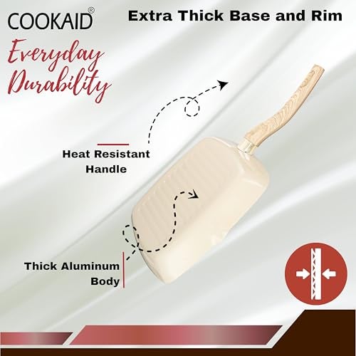 COOKAID Neo Glide Series Non Stick PTFE Grill Pan 24 cm| Aluminium Body| Gas & Induction Compatible| ISI Certified | Cream - Image 3