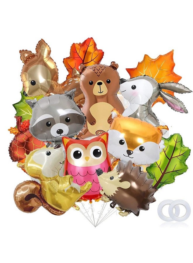 PARTVON 13 Pieces Woodland Animal Balloons, Forest Animals Foil Mylar Balloon for Woodland Themed Baby Shower Birthday Fall Party Decorations  - Image 1