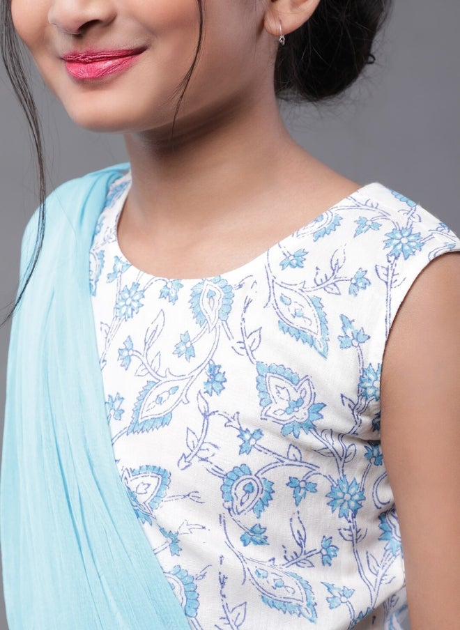 AKS Blue and White Printed Lehenga Choli for Girls - Image 2