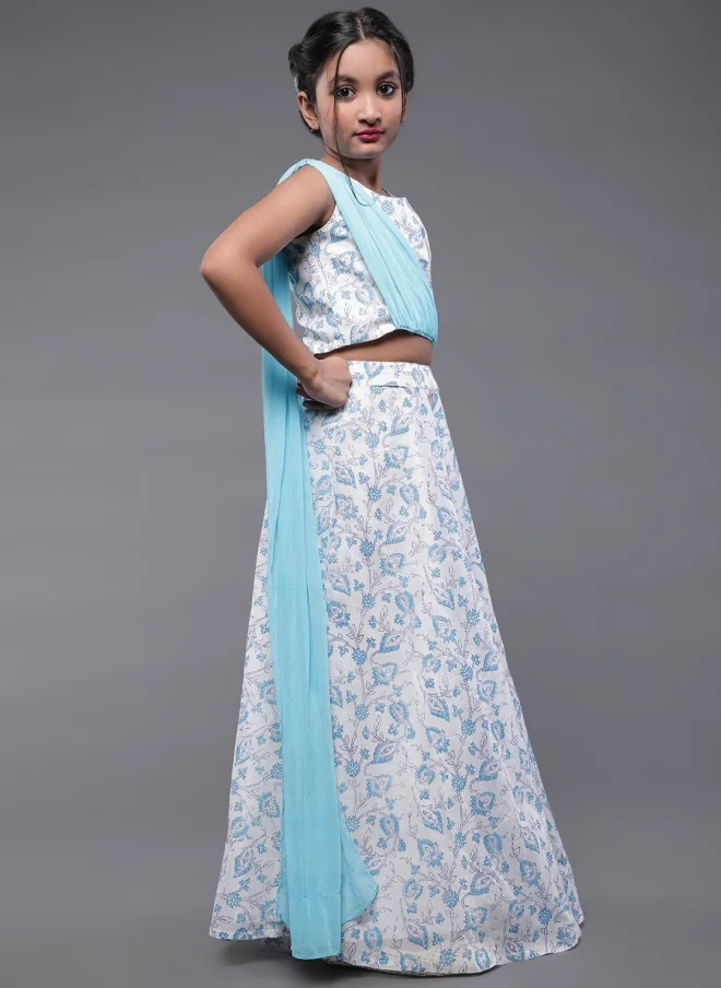 أيه كيه إس لباس ليجها تشولي مطبوع باللونين الأزرق والأبيض للفتيات