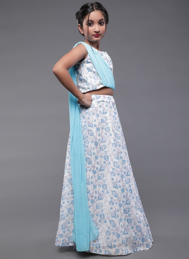 AKS Blue and White Printed Lehenga Choli for Girls - Image 4