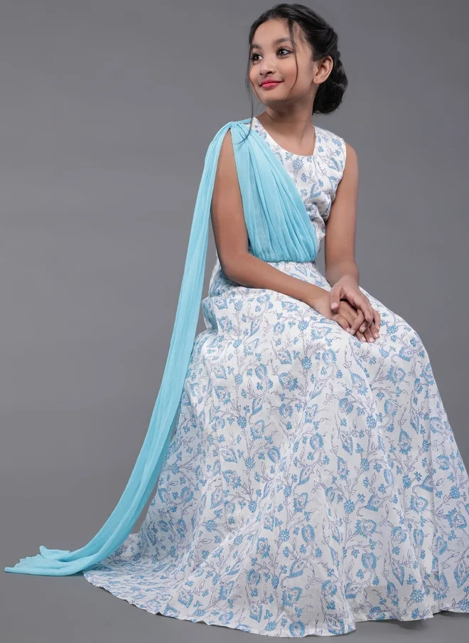 أيه كيه إس لباس ليجها تشولي مطبوع باللونين الأزرق والأبيض للفتيات