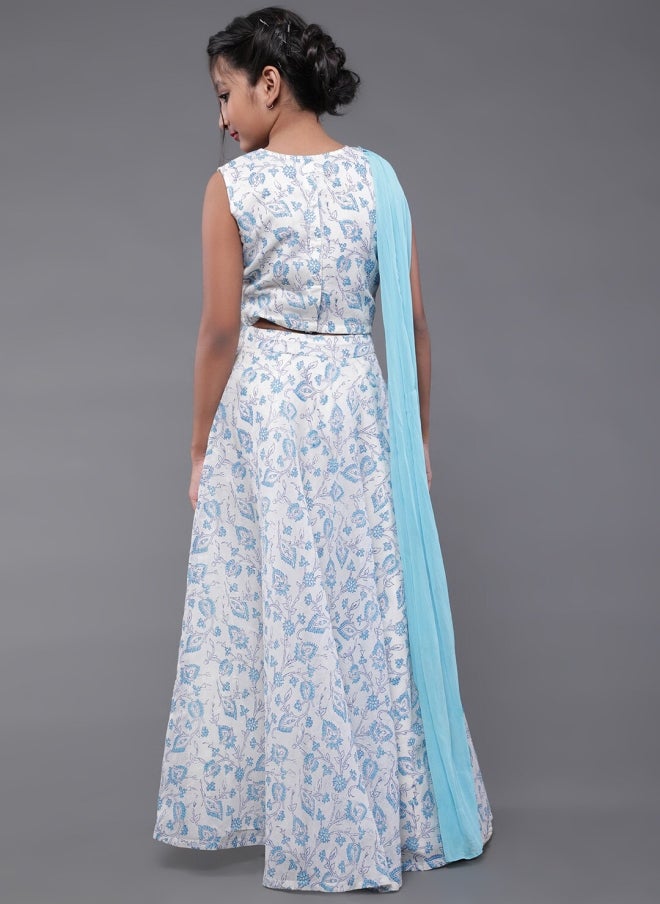 AKS Blue and White Printed Lehenga Choli for Girls - Image 5