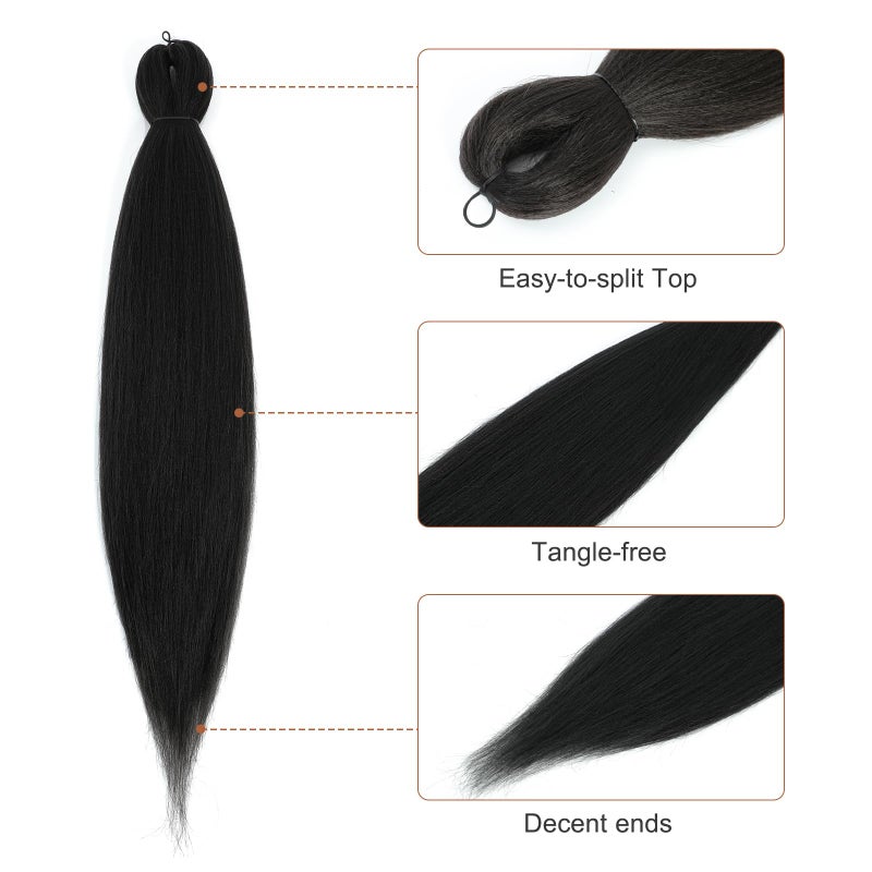 DIFUNEE Pre-stretched Braiding Hair - 24 Inch 8 Packs Natural Black Long Braiding Hair For Twist or Box Braids, Yaki Texture Hot Water Setting Synthetic Crochet Hair Extensions (24 Inch, 1B-8P) - Image 4