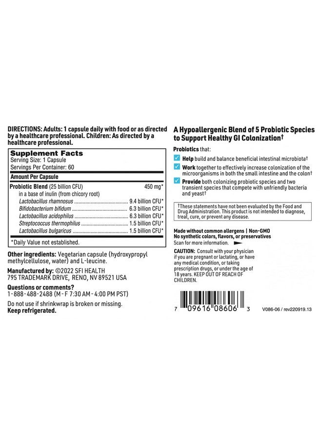 Klaire Labs Pro-5 Probiotic - 25 Billion CFU High Dose Multispecies Gut Recolonization Support for Men & Women, Hypoallergenic & Dairy-Free (60 Capsules) - Image 5