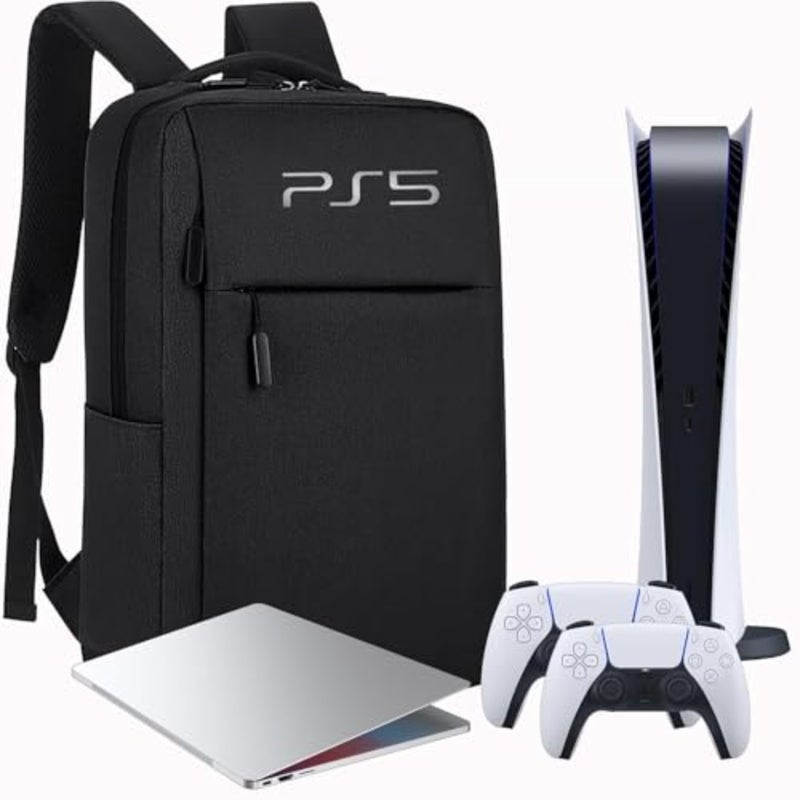 حقيبة ظهر للألعاب لجهاز PS5: حقيبة تخزين ذات سعة كبيرة مع منفذ USB، نايلون متين، أسود، تصميم مريح مقاوم للماء - Image 2