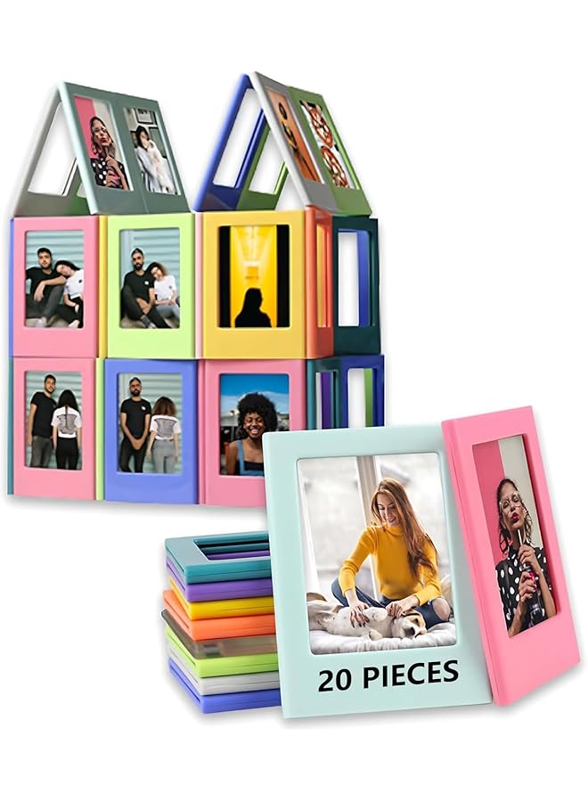 20 صورة مغناطيسية مقاس 3 بوصات بإطار صور بلاستيكي ملون، حافظة مغناطيسية صغيرة لملء الثلاجة ومكاتب التذاكر - Image 1