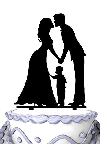 Meijiafei Bride and Groom with Little Boy Happy Family Cake Topper Anniversary Day Cake Topper - Image 1