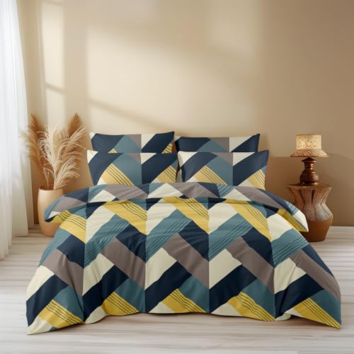 LOOMLYFE Cotton 300 TC All Season King Size AC Comforter || Blanket || Duvet For Double Bed With 1 Flat Bedsheet And 2 Large Pillow Covers - 4 Piece Comforter Set - Blue arrow - Image 1
