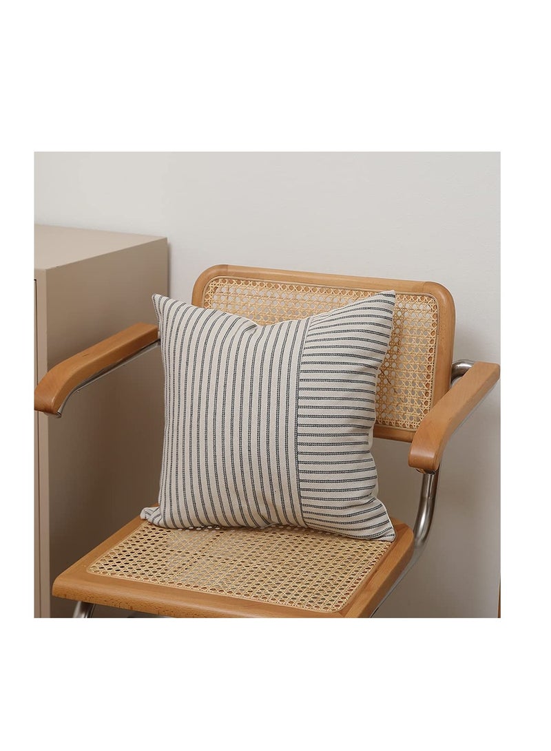 SOLARAE Grey and Beige Patchwork Farmhouse Throw Pillow Covers 18 x 18 Inch, Pack of 4 Striped Linen Decorative Pillow Case for Sofa Couch Chair Bedroom Modern Decor(Grey) - Image 4