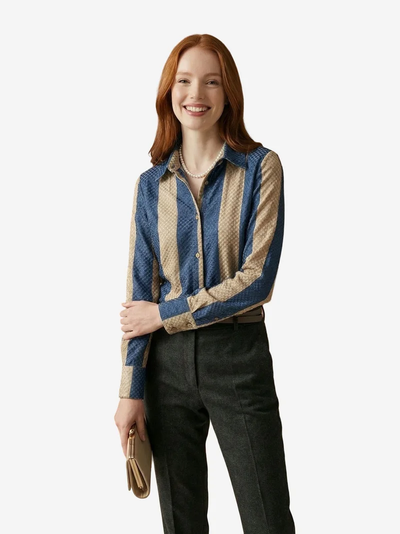 My Fashion Multicolor MY FASHION Striped Velvet Weave Button Shirt for Women | Best Price UAE