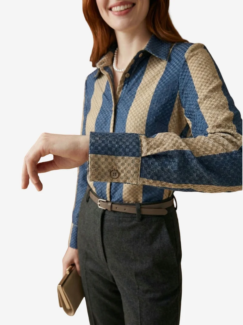 My Fashion Multicolor MY FASHION Striped Velvet Weave Button Shirt for Women | Best Price UAE