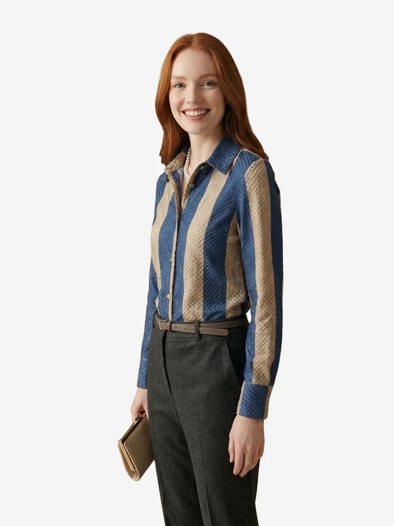 My Fashion Multicolor MY FASHION Striped Velvet Weave Button Shirt for Women | Best Price UAE
