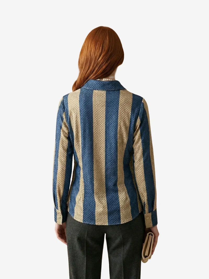 My Fashion Multicolor MY FASHION Striped Velvet Weave Button Shirt for Women | Best Price UAE