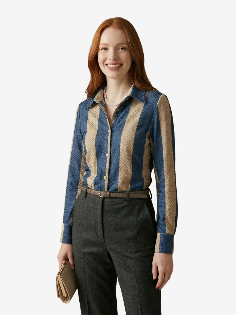 MY FASHION MY FASHION Striped Velvet Weave Button Shirt