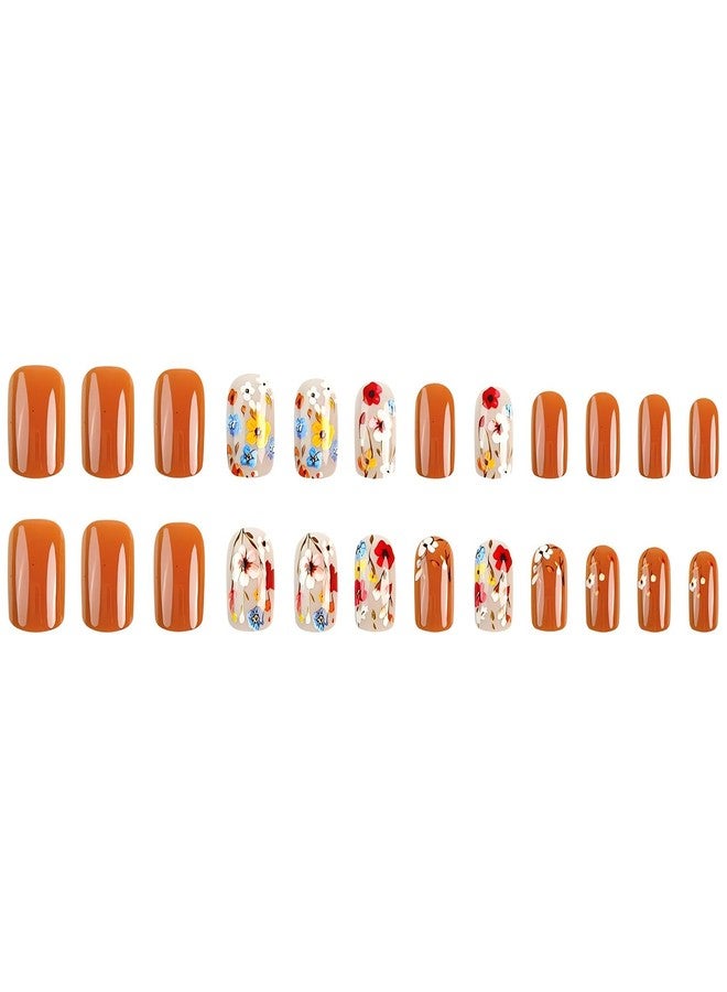 SINSEN Short Spring Fake Nails Square Flower Press on Nails - SINSEN 24Pcs False Nails with Full Cover Small Flowers Designs Cute Acrylic Nails Press ons Spring Summer Glue on Nails Stick on Nails for Women - Image 5