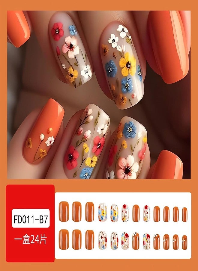 SINSEN Short Spring Fake Nails Square Flower Press on Nails - SINSEN 24Pcs False Nails with Full Cover Small Flowers Designs Cute Acrylic Nails Press ons Spring Summer Glue on Nails Stick on Nails for Women - Image 2