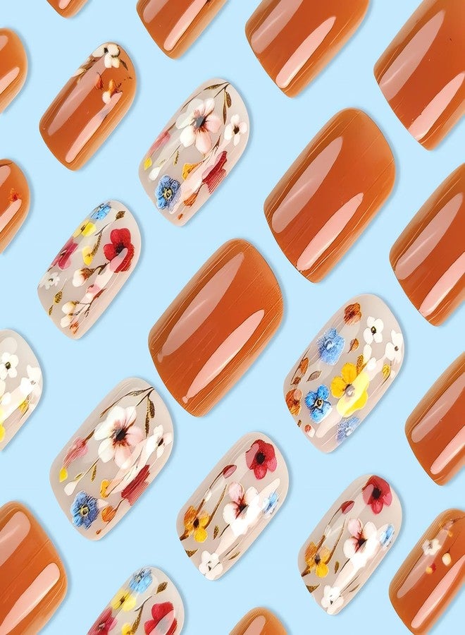 SINSEN Short Spring Fake Nails Square Flower Press on Nails - SINSEN 24Pcs False Nails with Full Cover Small Flowers Designs Cute Acrylic Nails Press ons Spring Summer Glue on Nails Stick on Nails for Women - Image 3