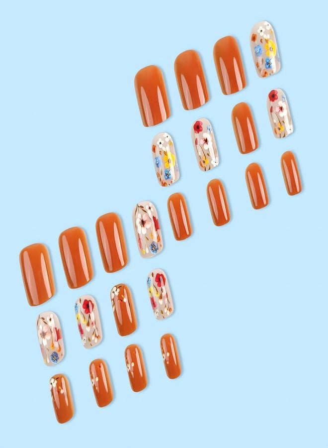 SINSEN Short Spring Fake Nails Square Flower Press on Nails - SINSEN 24Pcs False Nails with Full Cover Small Flowers Designs Cute Acrylic Nails Press ons Spring Summer Glue on Nails Stick on Nails for Women - Image 4