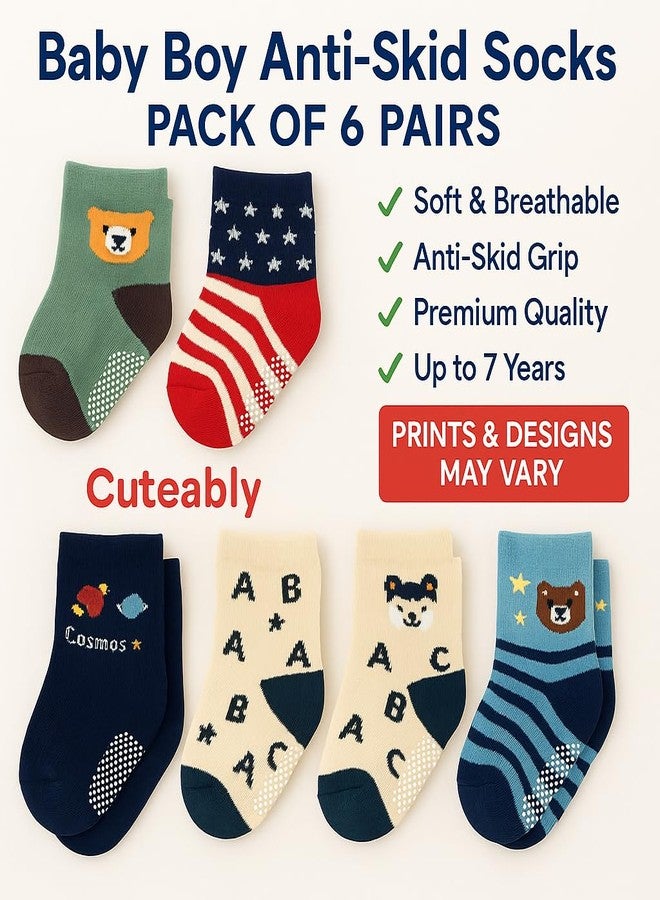CUTEABLY Baby Boy & Girl Socks Anti Skid Pack of 6 - Mix Print Cotton Toddler Socks (IN, Age, 12 Months, 18 Months, Pack of 6) - Image 2