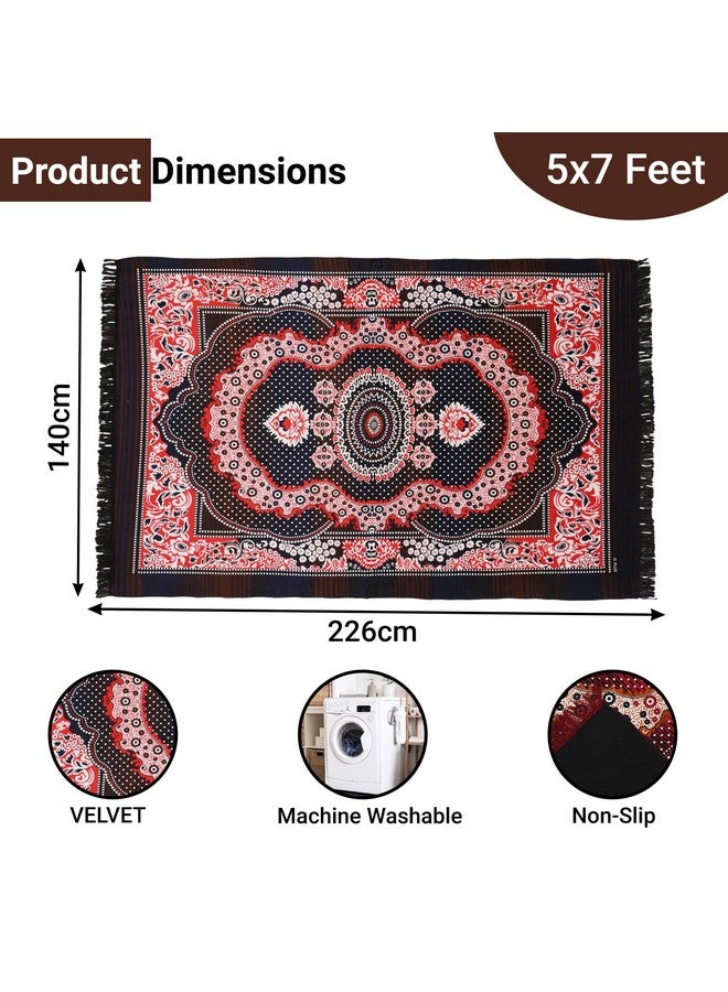 Kuber Industries Carpet|Water Absorption Kalamkari Paisley Pattern Floor Mat|Velvet Sitting Carpet for Hall, Living Room, 5x7 Feet (Brown) - Image 3