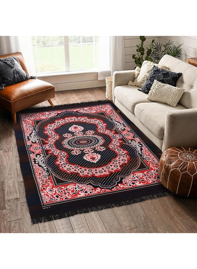 Kuber Industries Carpet|Water Absorption Kalamkari Paisley Pattern Floor Mat|Velvet Sitting Carpet for Hall, Living Room, 5x7 Feet (Brown) - Image 1