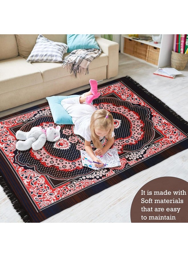 Kuber Industries Carpet|Water Absorption Kalamkari Paisley Pattern Floor Mat|Velvet Sitting Carpet for Hall, Living Room, 5x7 Feet (Brown) - Image 4