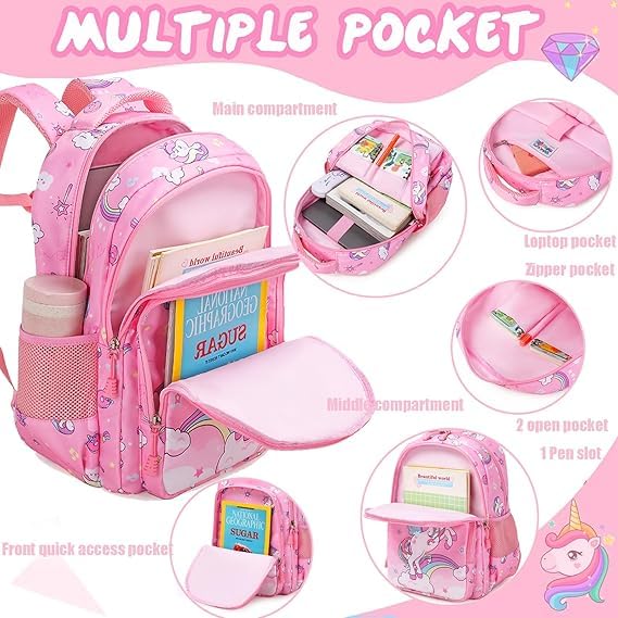 Frantic Polyester Waterproof 26L School Backpack - Daypack Picnic Bag for School Going Boys & Girls (Pink Dancing Unicorn) - Image 4
