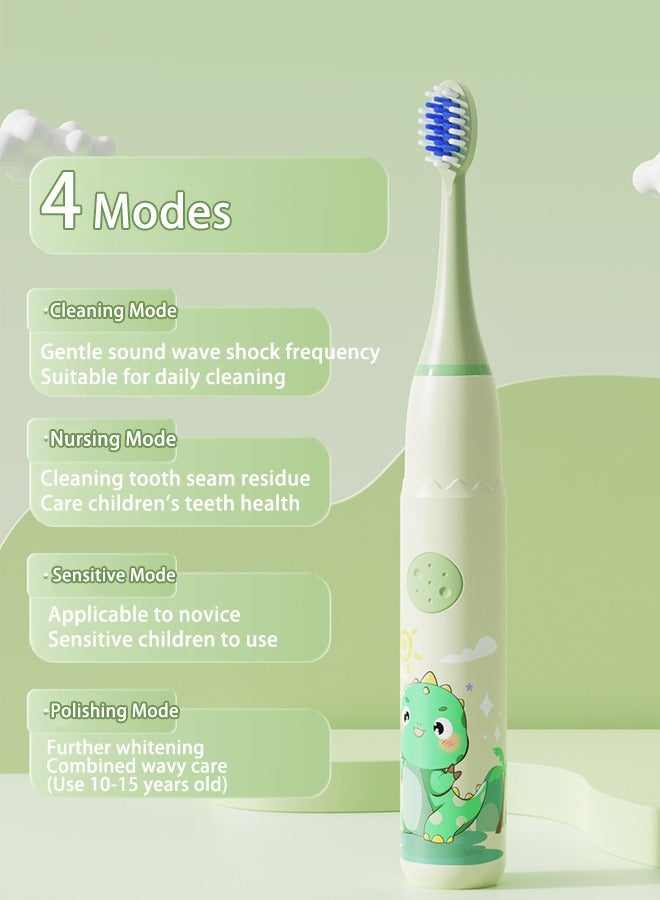 شاربدو فرشاة أسنان كهربائية سونيك قابلة لإعادة الشحن للأطفال مع مؤقت ، 6 رؤوس فرشاة ، ديناصور ، أخضر - Image 5
