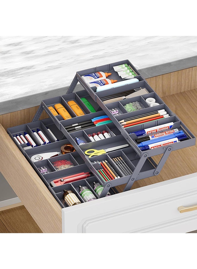 Garlo Multi Level Smart Drawer Organizer – 3 Tier Expandable Drawer Organizer – Jewelry, Junk, Makeup, Silverware Storage Organizer – Perfect for Kitchen, Desk, Medicine Cabinet & More - Image 1