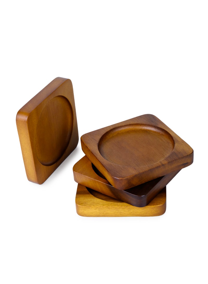 BILLI مجموعة بيللي من 4 قطع من حوامل الأكواب - حوامل أكواب من خشب الأكاسيا، واقيات للطاولات، حوامل مشروبات مقاومة للحرارة لتزيين المنزل، الطعام، وإكسسوارات المطبخ - Ø10 سم - Image 1