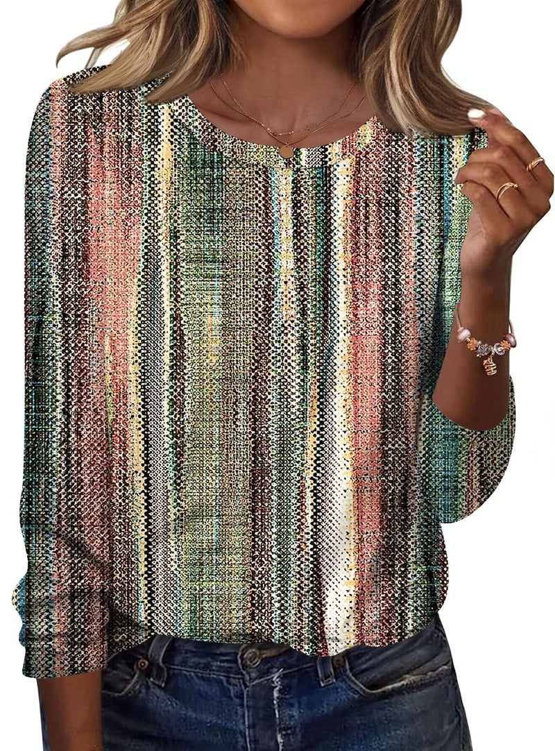 TCOT Womens Shirts Dressy Casual Long Sleeve 2026 Trendy Elegant Loose Casual Crew Neck Blouses Color Stripes L - Image 1
