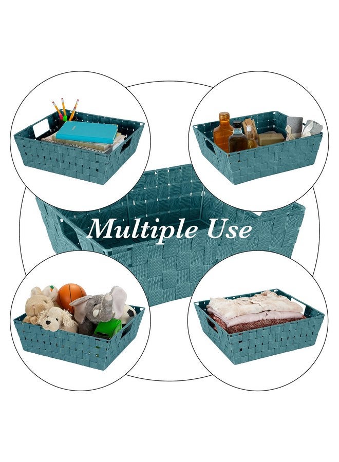 Simplify Large Shelf Woven Strap Tote | Decorative Storage Basket | Built in Handles | Organization | Closet | Bedroom | Bathroom | Nursery | Accessories | Toys | Gifts | 1 Pack | Sapphire - Image 2
