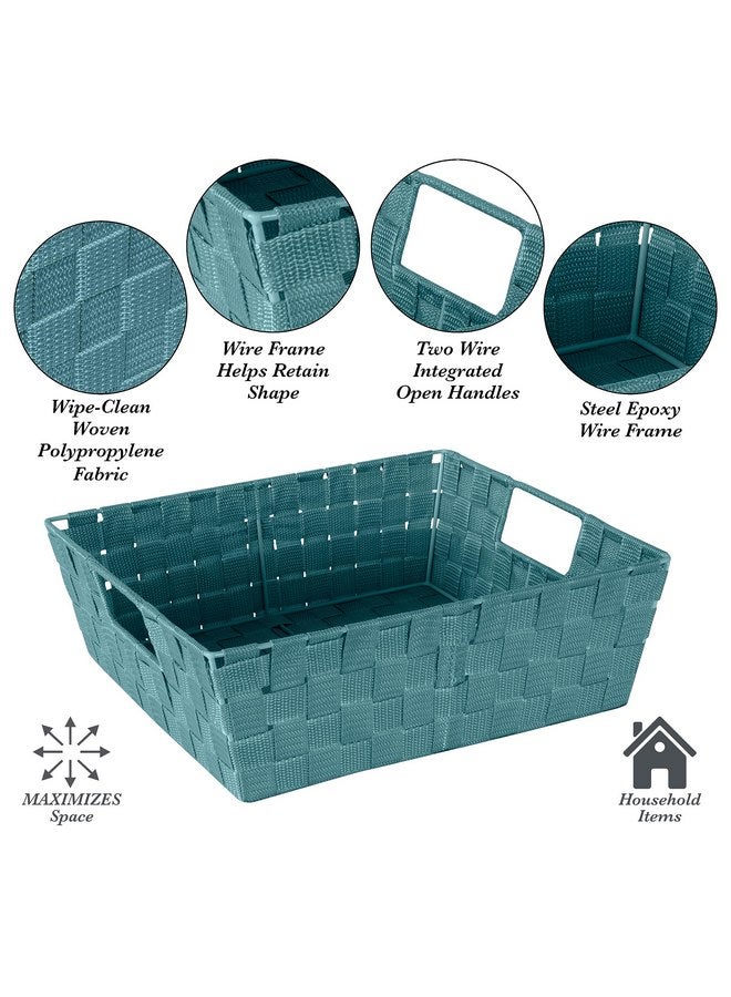 Simplify Large Shelf Woven Strap Tote | Decorative Storage Basket | Built in Handles | Organization | Closet | Bedroom | Bathroom | Nursery | Accessories | Toys | Gifts | 1 Pack | Sapphire - Image 3