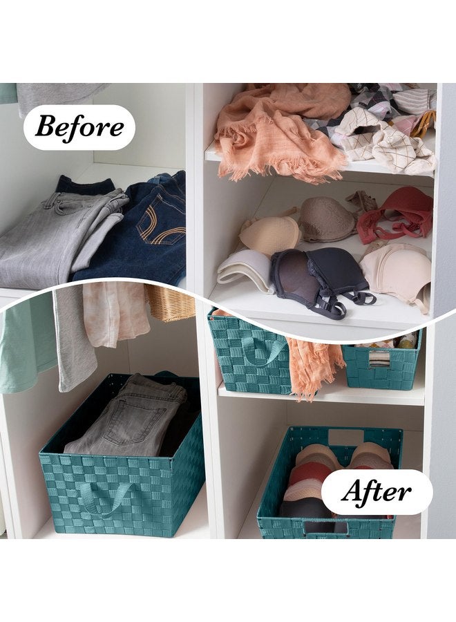 Simplify Large Shelf Woven Strap Tote | Decorative Storage Basket | Built in Handles | Organization | Closet | Bedroom | Bathroom | Nursery | Accessories | Toys | Gifts | 1 Pack | Sapphire - Image 5