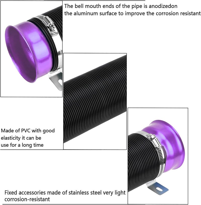 AUTO MT أنبوب توجيه مدخل التوربينات أنبوب سحب الهواء 76 مم 3 بوصة خرطوم مرن قابل للتعديل أنبوب سحب الهواء البارد للسيارات مدخل التوربو عالمي (أنبوب سحب هواء مرن بنفسجي) - Image 2