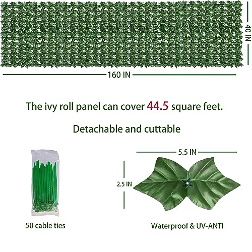 ODTORY Artificial Ivy Privacy Fence Wall Screen,40X160 in UV-Anti Faux Greenery Backdrop Ivy Vine Leaf Hedges Fence Panels for Patio, Balcony, Garden, Backyard Indoor Outdoor Green Wall Decor - Image 2