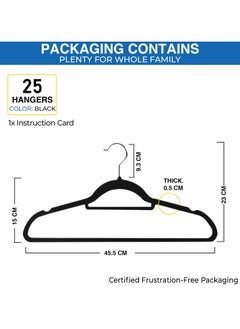 jehan Non-Slip Velvet Hangers 25 Pack, Space Saving Clothes Hanger Set with 360 Degree Swivel Hook, Heavy Duty Hangers for Coats Jackets Pants Dresses, Black  - Image 2