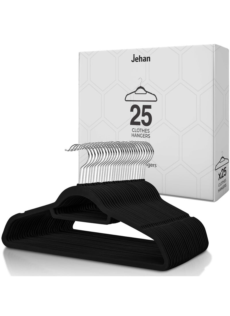 jehan Non-Slip Velvet Hangers 25 Pack, Space Saving Clothes Hanger Set with 360 Degree Swivel Hook, Heavy Duty Hangers for Coats Jackets Pants Dresses, Black  - Image 1