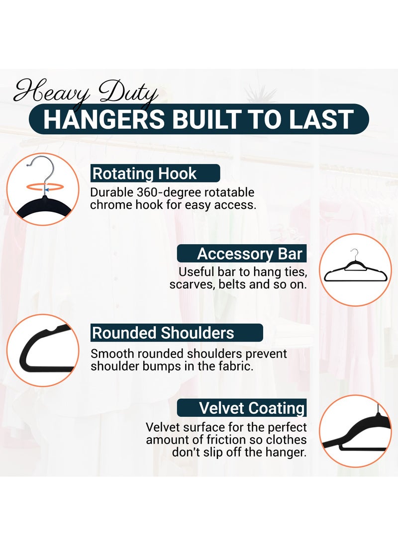 jehan Non-Slip Velvet Hangers 25 Pack, Space Saving Clothes Hanger Set with 360 Degree Swivel Hook, Heavy Duty Hangers for Coats Jackets Pants Dresses, Black  - Image 3