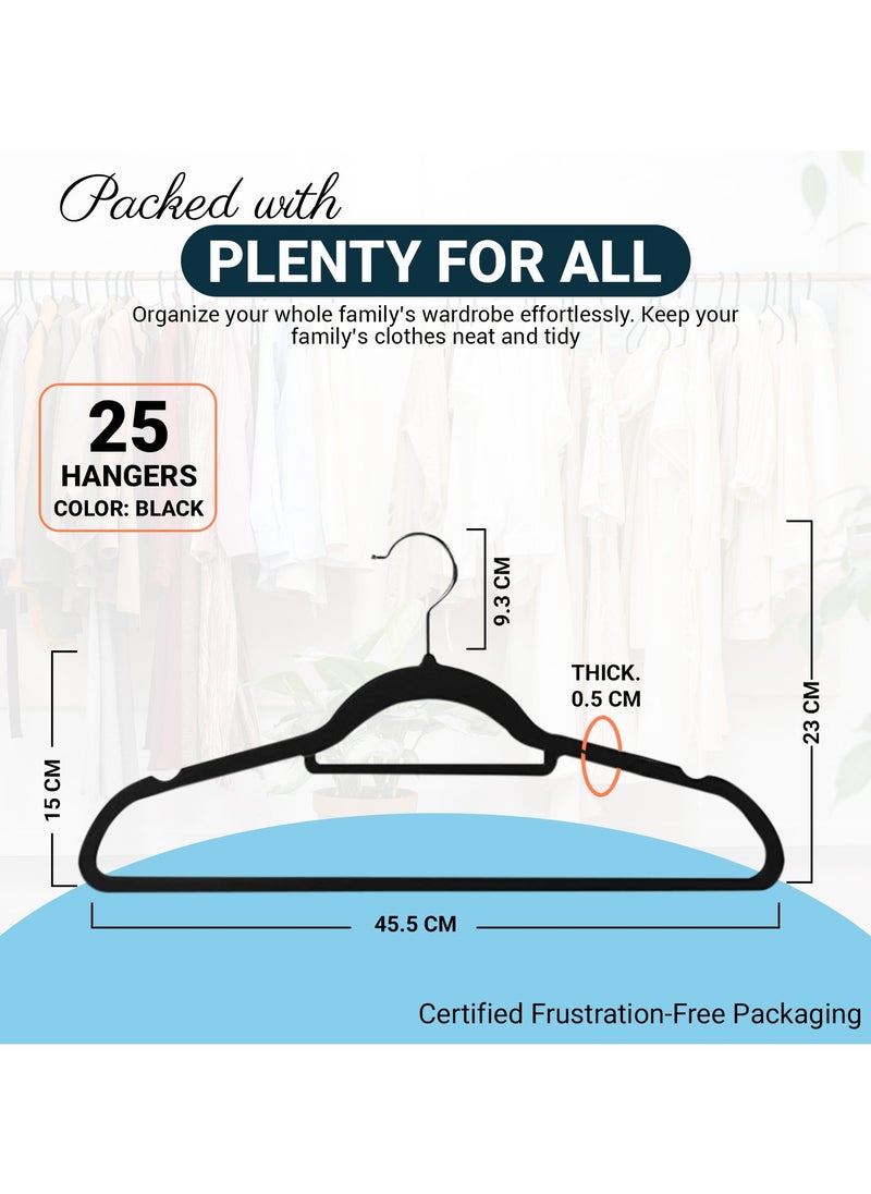 jehan Non-Slip Velvet Hangers 25 Pack, Space Saving Clothes Hanger Set with 360 Degree Swivel Hook, Heavy Duty Hangers for Coats Jackets Pants Dresses, Black  - Image 2