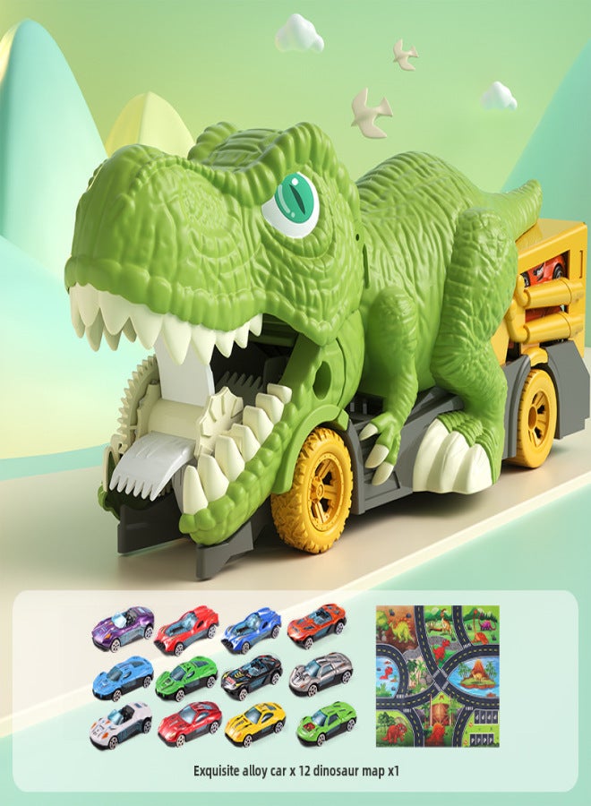 Cross-Border Children's Big Dinosaur Swallowing Car Inertia Pull-Back Alloy Car Push Large Map Storage Car Boy Toy(Dinosaur devouring car [Chinese color box] 12 car map) - Image 1