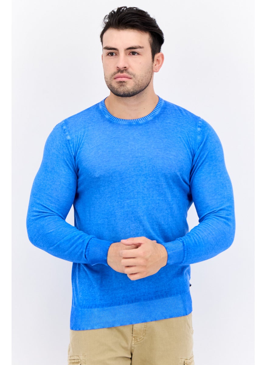 GAS Men Crew Neck Knitted Long Sleeve Sweaters, Blue  - Image 1