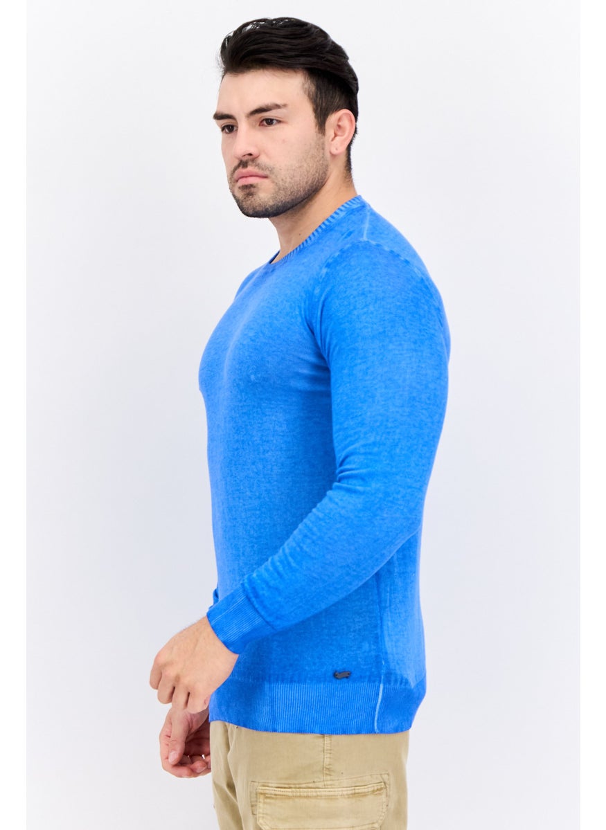 GAS Men Crew Neck Knitted Long Sleeve Sweaters, Blue  - Image 2